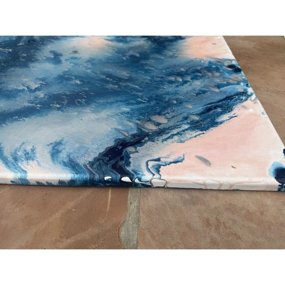 Original Abstract Painting Blue & Blush Pink Coastal Forest Wall Art – 24” x 30”